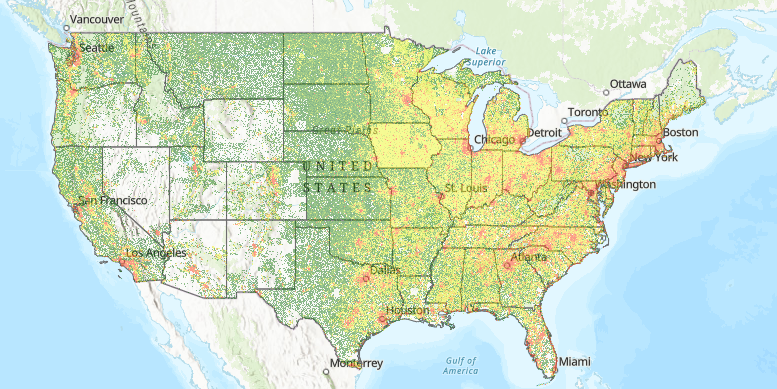 USA Parcel Sizes Map